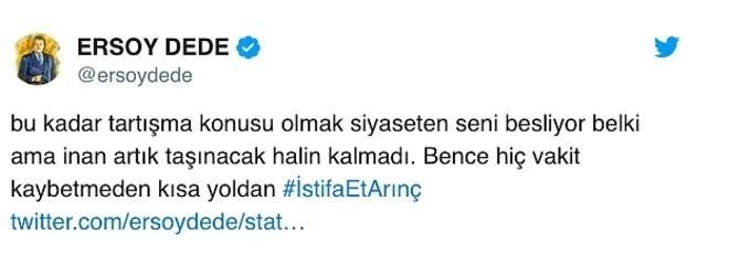 ersoy dede istifa et bulent arinc