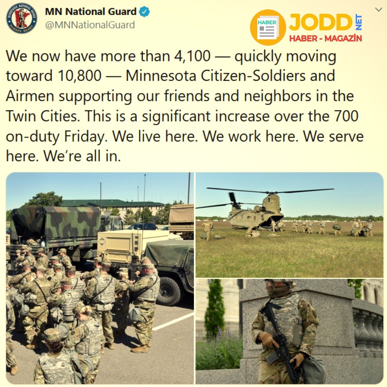 Minnesota ulusal askeri birlikleri sokağa çıkma yasağı ilan edildi