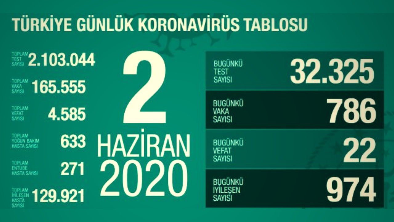 2 haziran 2020 korona sayilari