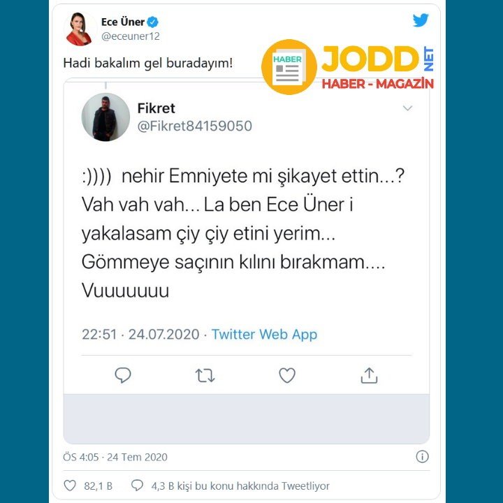 Ece Üner'e "gömmeye saçının kılını bırakmam" diyen twitter kullanıcısı