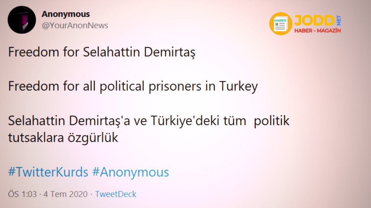 Selahattin Demirtaş Anonymous özgürlük mesajı