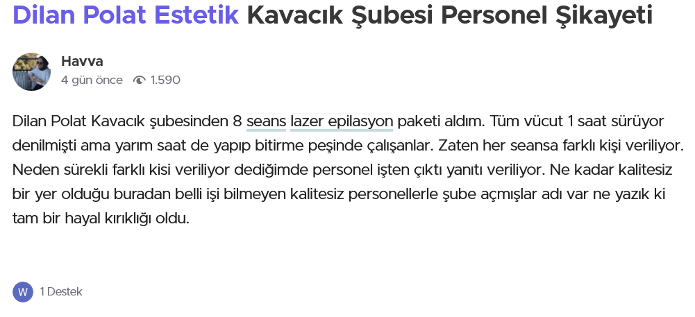 Dilan Polat Kavacık şubesi personel şikayet